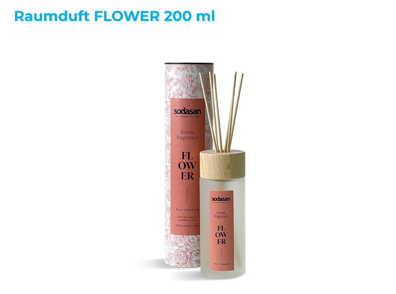 Sodasan Raumduft Flower  200 ml Glasflasche inkl. Holzsticks