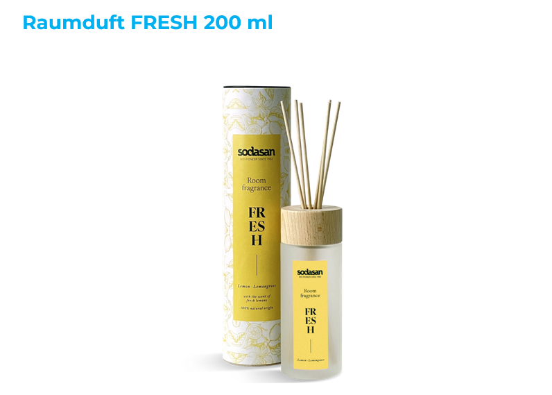 Sodasan Raumduft fresh  200 ml im Glasflakon inkl. Holzsticks