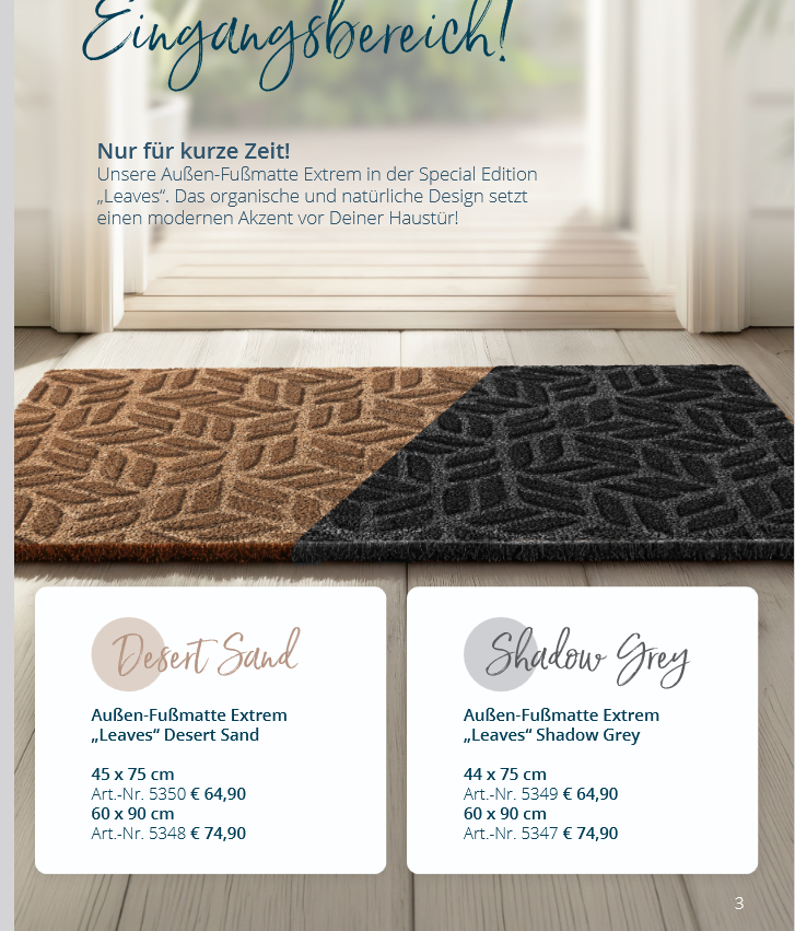 Ha-Ra limited Edition Fußmatte  45 x 75  cm Dessert sand   " Leaves"